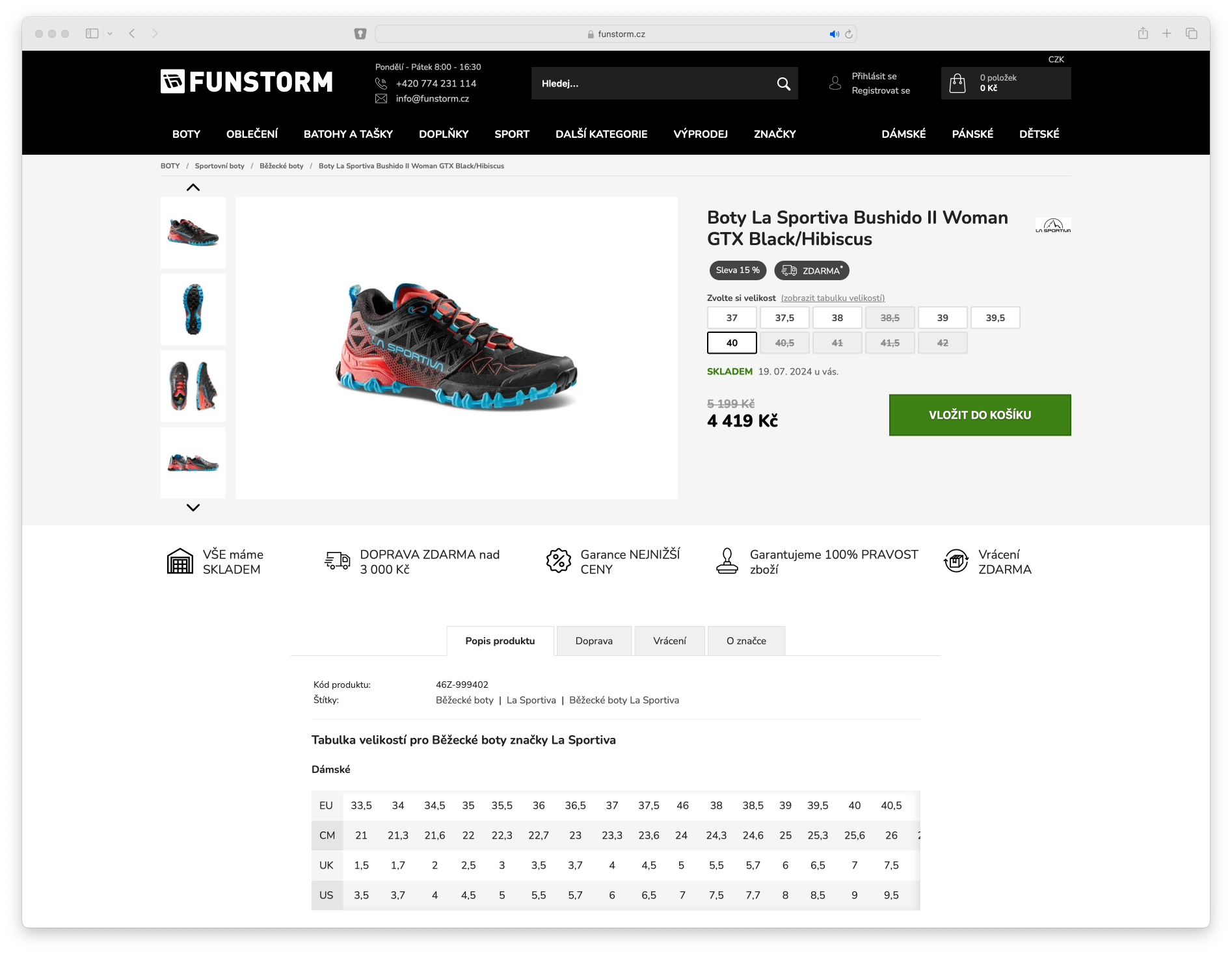 Náhled e-shopu se sportovním oblečením Funstorm