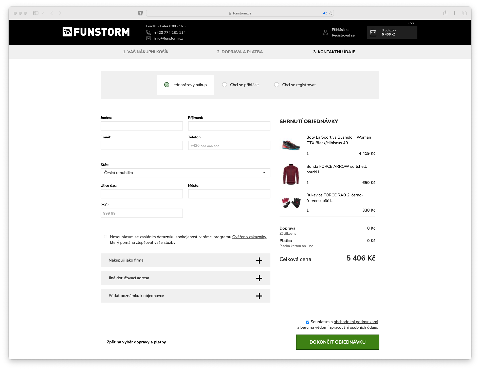 Náhled e-shopu se sportovním oblečením Funstorm